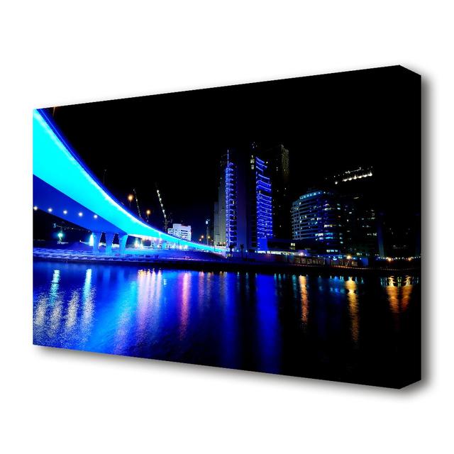 Electric Blue Bridge - Wrapped Canvas Photograph Print East Urban Home Size: 101.6 cm H x 142.2 cm W x 4.4cm D on Productcaster.