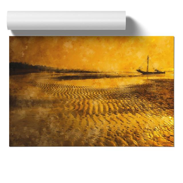 Fishing Boat At Sunset - No Frame Print East Urban Home Size: 21cm H x 30cm W x 0.1cm D on Productcaster.