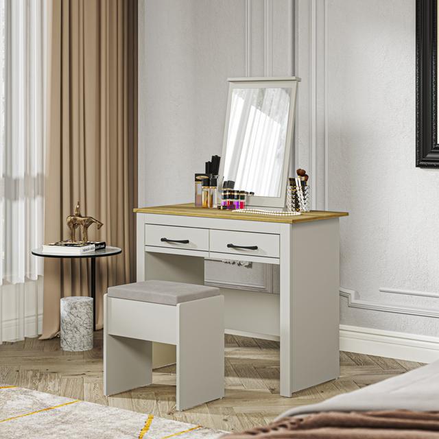 Dressing Table Set with Mirror 17 Stories Colour: Light Grey on Productcaster.