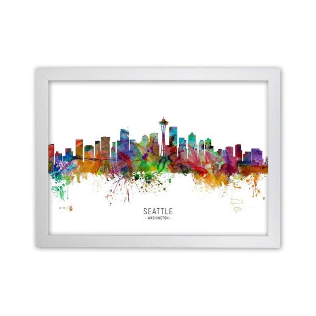 Seattle Washington Skyline by Michael Tompsett - Graphic Art Ebern Designs Format: White Framed, Size: 64cm H x 88cm W x 3cm D on Productcaster.