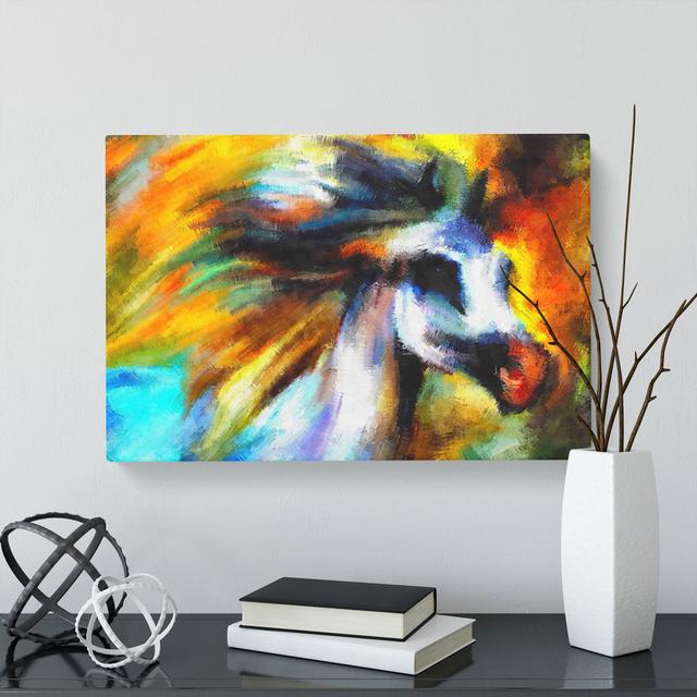 Colourful Horse - Wrapped Canvas Print East Urban Home Size: 35cm H x 50cm W x 3cm D on Productcaster.