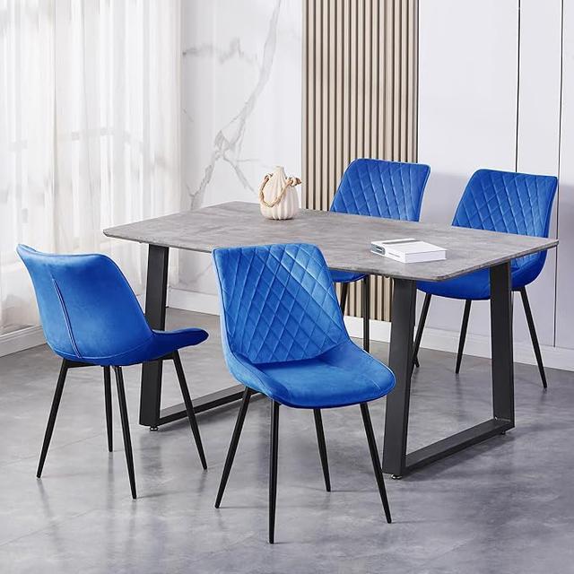 Set of 2 Velvet Effect Dining Chairs Plush Padded Upholstered Accent Chair Fairmont Park Colour: Blue on Productcaster.