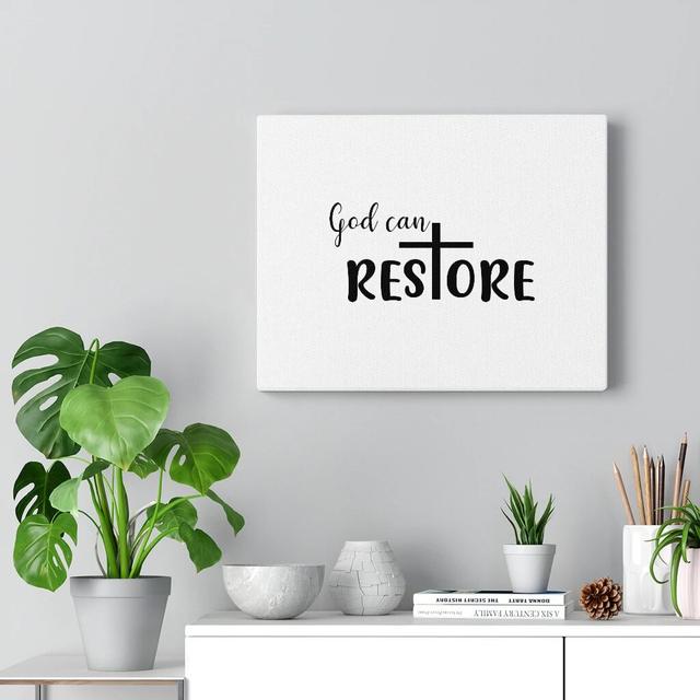 God Can Restore - Wrapped Canvas Typography Blue Elephant Size: 28cm H x 36cm W on Productcaster.