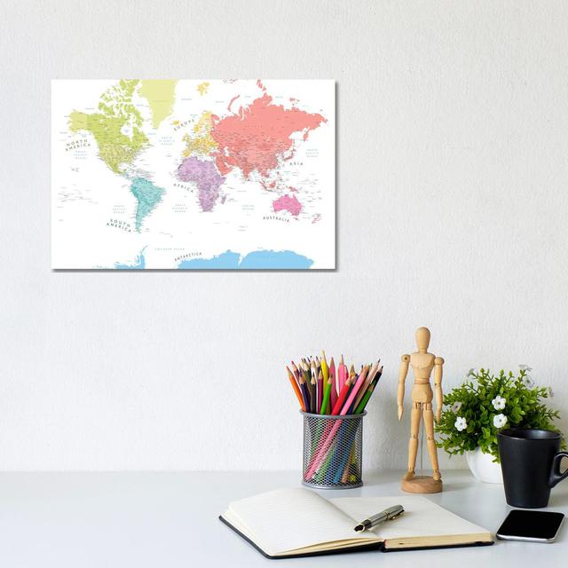 Pastels Detailed World Map With Continents by Blursbyai - Gallery-Wrapped Canvas Giclée on Canvas Williston Forge Format: Canvas, Size: 20.32cm H x 30 on Productcaster.