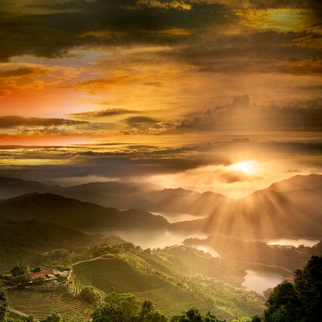 Boling Beautiful Mountain Sunset Scenery - Wrapped Canvas Photograph Alpen Home Size: 76cm H x 76cm W x 3.8cm D on Productcaster.