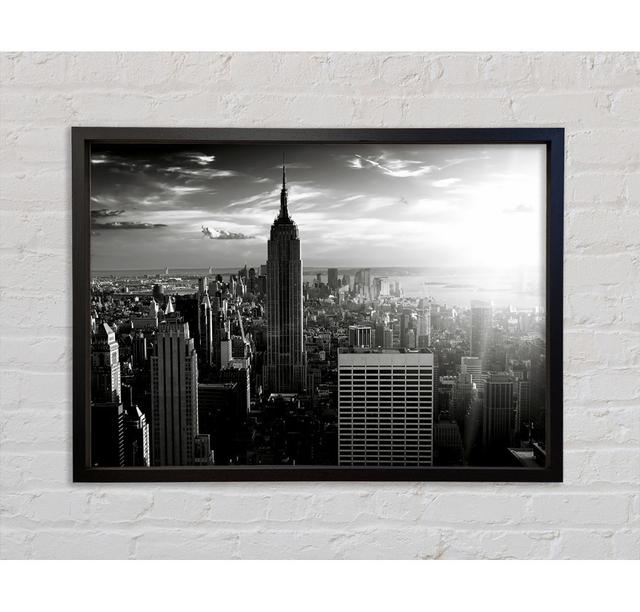 Empire State Building Sun Glow B N W Framed Print Bright Star Size: 84.1cm H x 118.9cm W on Productcaster.