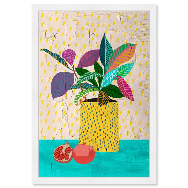 Floral And Botanical Colorful Texture Plant Pot And Fruits by Oliver Gal - Painting Oliver Gal Size: 137.16cm H x 91.44cm W, Frame Colour: White Frame on Productcaster.