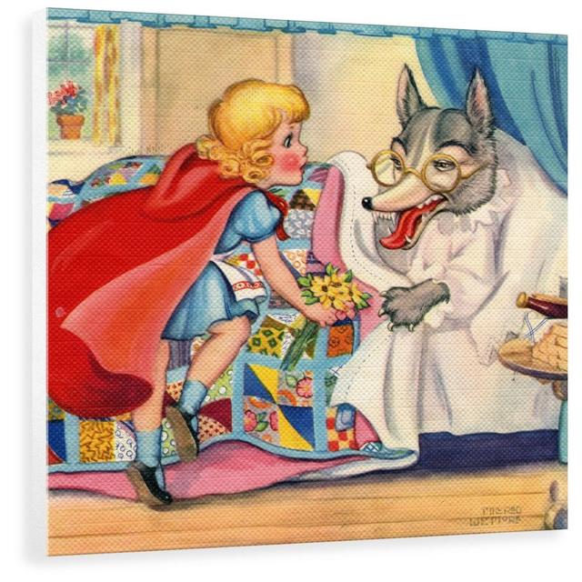 'Big Bad Wolf and Little Red Riding Hood' Painting Harriet Bee Size: 40cm H x 39.7cm W x 3.8cm D, Format: Wrapped Canvas on Productcaster.