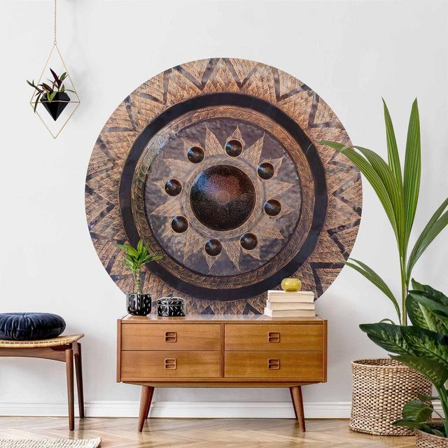 Round Wallpaper Self Adhesive - Black Circle With Gold Details Maturi Size: 175cm L x 175cm W on Productcaster.