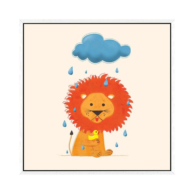 Lion With A Duck by Show Me Mars - Gallery-Wrapped Canvas Giclée on Canvas Isabelle & Max Format: White Floater Framed, Size: 45.72cm H x 45.72cm W x on Productcaster.