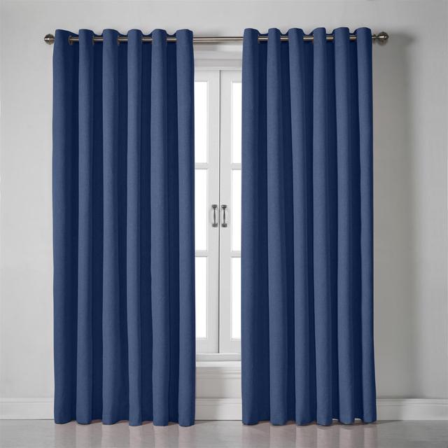 Bechard Blackout Linen Look Ring Top Curtains (Set of 2) ClassicLiving Panel Size: 228cm Width x 228cm Drop, Colour: Blue on Productcaster.