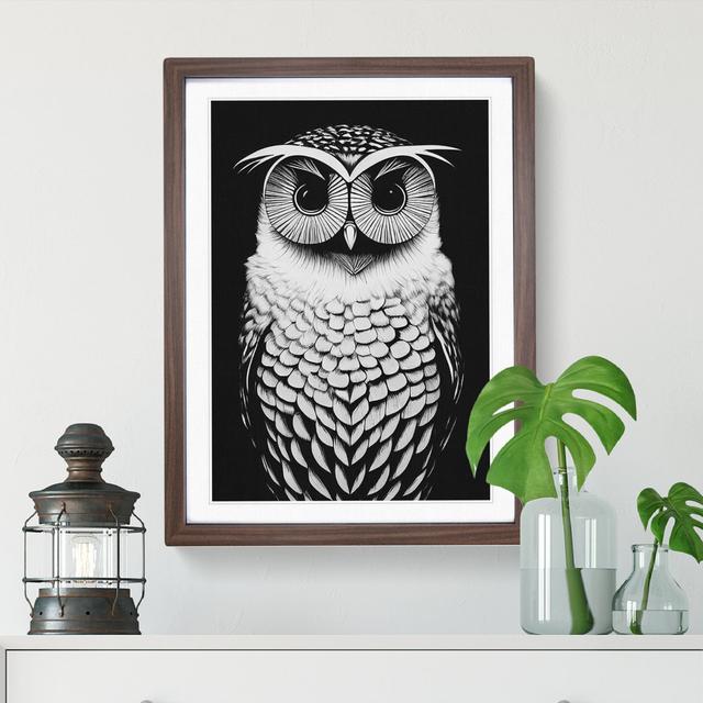 Owl Monochrome - Single Picture Frame Print Alpen Home Size: 64cm H x 46cm W x 2cm D, Frame Colour: Walnut on Productcaster.