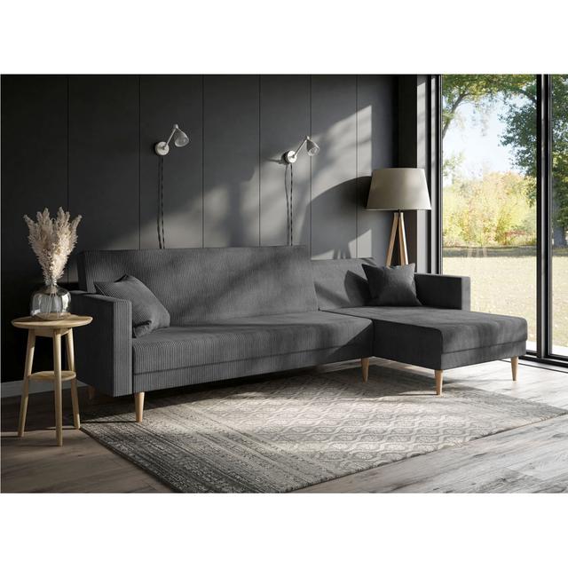 Ecksofa Ares mit Bettfunktion Hykkon Orientation: Right Hand Facing, Upholstery Colour: Grey, Leg Colour: Beech on Productcaster.