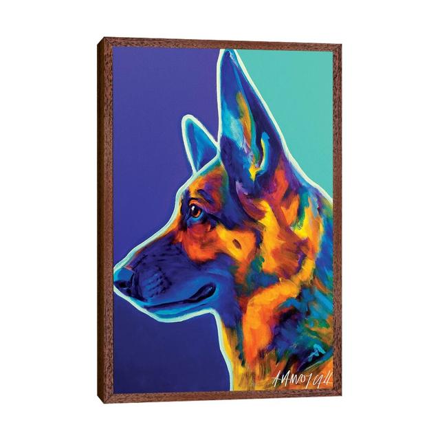 Schatze The German Shepherd by DawgArt - Print on Canvas East Urban Home Size: 66.04cm H x 45.72cm W x 3.81cm D, Frame Option: Brown Framed on Productcaster.