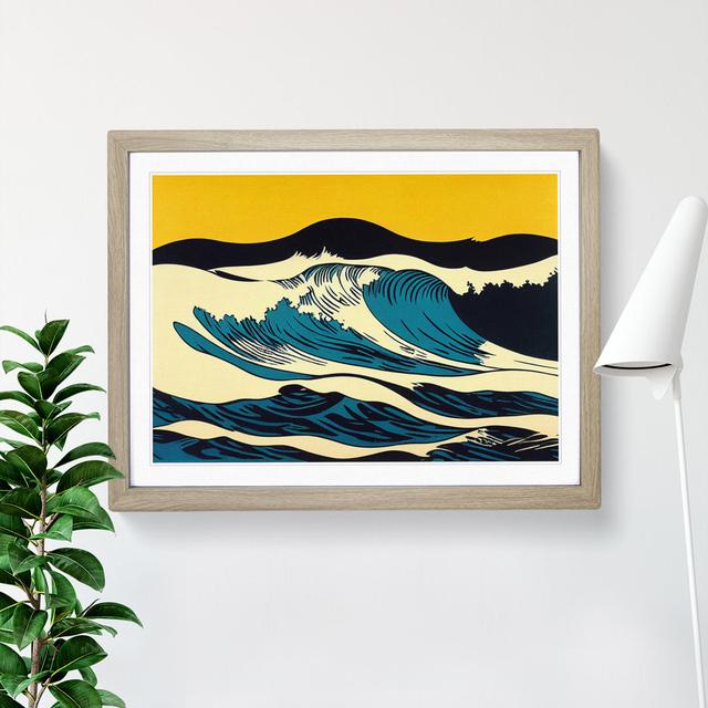 Ocean Wave Pop Abstract - Picture Frame Graphic Art House of Hampton Frame Colour: Oak, Size: 25cm H x 34cm W x 2cm D on Productcaster.