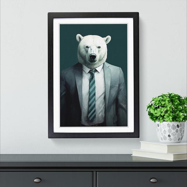 Polar Bear In A Suit Painting No.2 - Single Picture Frame Print on Wood Big Box Art Frame Colour: Black Framed, Size: 46cm H x 34cm W x 2cm D on Productcaster.