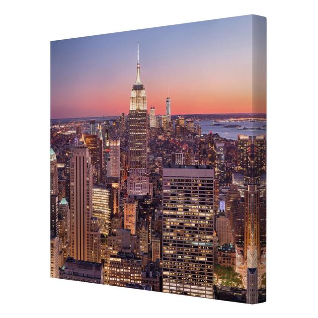 Sunset Manhattan New York City - Wrapped Canvas Photograph Print Ebern Designs Size: 60cm H x 60cm W x 2cm D on Productcaster.