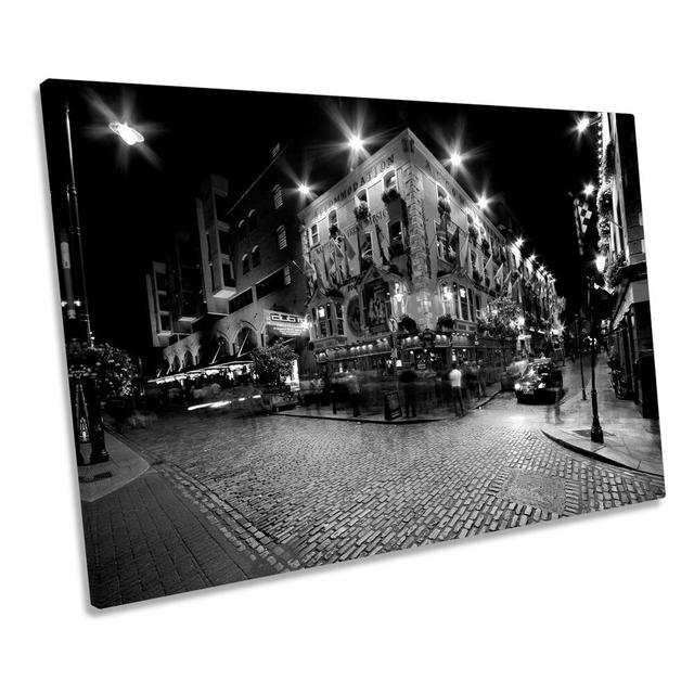 Temple Bar Ireland Dublin B&W CANVAS WALL ART Picture Print Ebern Designs Size: 30.5cm H x 45.7cm W x 2cm D on Productcaster.