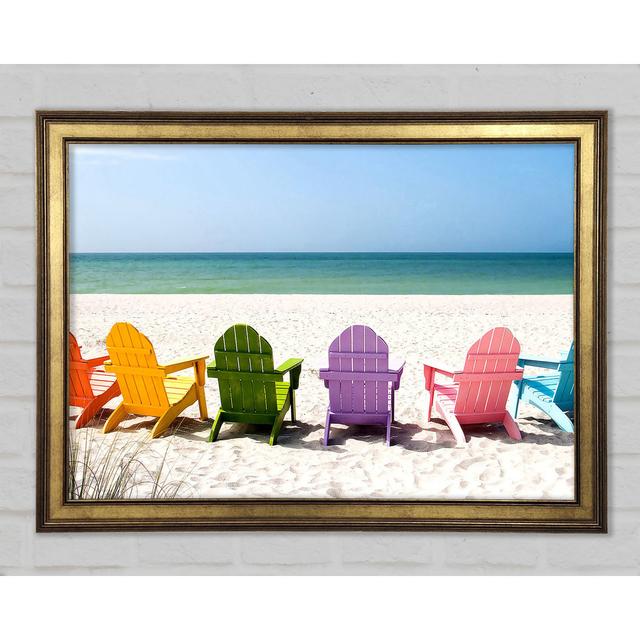 Beach Chairs Line-Up Framed Print Highland Dunes Size: 84.1cm H x 118.9cm W on Productcaster.