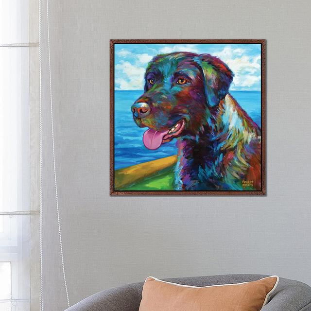 Chocolate Lab By The Sea von Robert Phelps - Galerie-verpackte Leinwand Giclée auf Leinwand Lark Manor Format: Klassischer Holzrahmen, Größe: 66,04 cm on Productcaster.