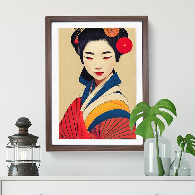 Welcoming Geisha - Single Picture Frame Print Marlow Home Co. Size: 34cm H x 25cm W x 2cm D, Frame Colour: Brown Framed on Productcaster.