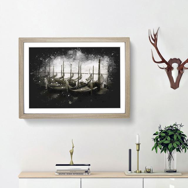 Docked Gondolas In Venice Italy Paint Splash - Picture Frame Graphic Art East Urban Home Frame Option: Oak Framed, Size: 33cm H x 45cm W x 2cm D on Productcaster.