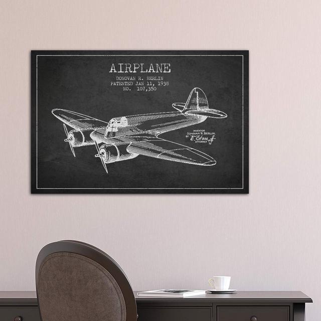 Plane Charcoal Patent Blueprint - Wrapped Canvas Graphic Art Print Borough Wharf Size: 66.04cm H x 101.6cm W x 1.91cm D on Productcaster.