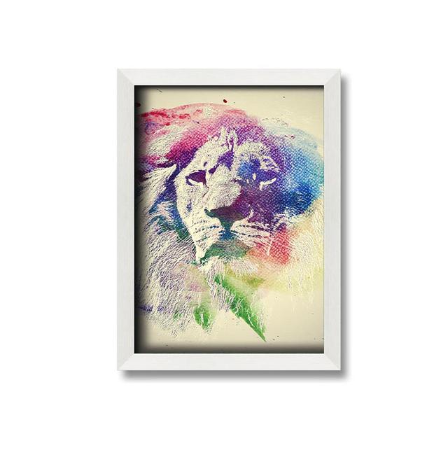 Ansis Rainbow Lion Framed Print Wall Art Latitude Vive Size: 84.1cm H x 59.7cm W x 10cm D, Format: White Framed Paper on Productcaster.