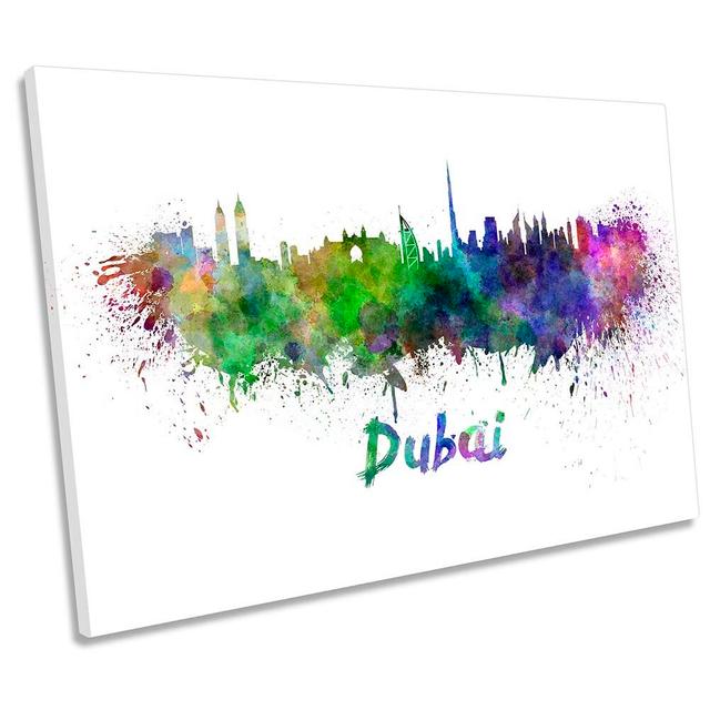 Dubai Watercolour Skyline Framed - Wrapped Canvas Art Prints Metro Lane Size: 50.8cm H x 76.2cm W x 2cm D on Productcaster.