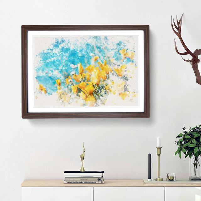 Yellow Blooming Flowers Watercolour - Picture Frame Graphic Art East Urban Home Size: 35cm H x 50cm W x 2cm D, Frame Option: Walnut on Productcaster.