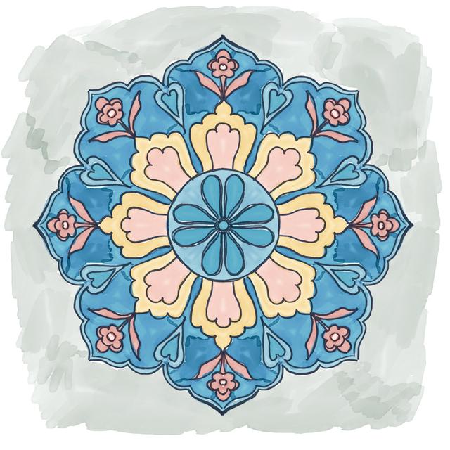 Watercolor Tile Medallion - Wrapped Canvas Print Latitude Vive Size: 30cm H x 30cm W x 3.8cm D on Productcaster.