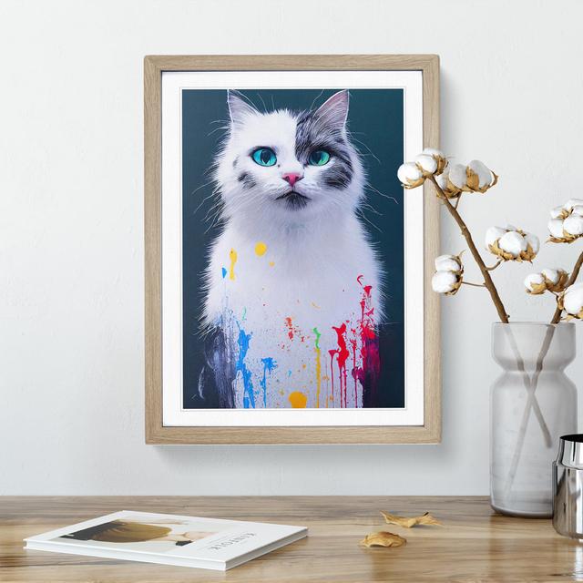 Cat Dripping No.3 - Picture Frame Graphic Art 17 Stories Size: 34cm H x 25cm W x 2cm D, Frame Colour: Oak Framed on Productcaster.