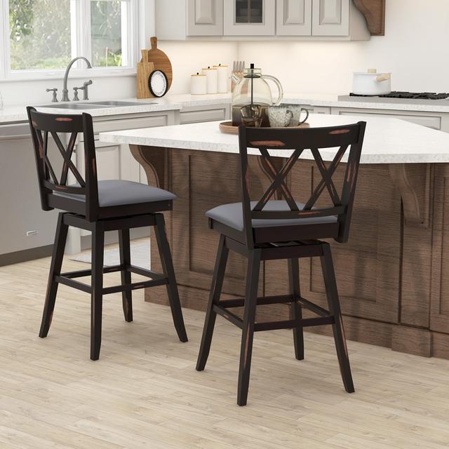 Dutil Swivel Bar Stool (Set of 2) Brambly Cottage Colour: Black, Seat Height: Bar Stool (75cm Seat Height) on Productcaster.