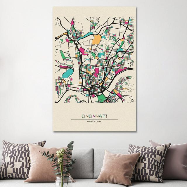 Cincinnati, Ohio Map by Ayse Deniz Akerman - Wrapped Canvas Wrapped Canvas Maturi Size: 152.4cm H x 101.6cm W x 3.81cm D on Productcaster.