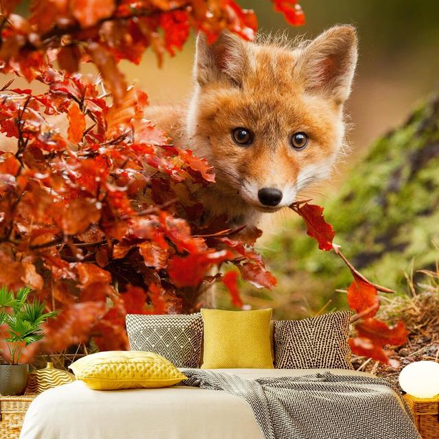 Fox in Autumn Peel and Stick Textured Matte Wall Mural East Urban Home Size: 288cm L x 288cm W on Productcaster.