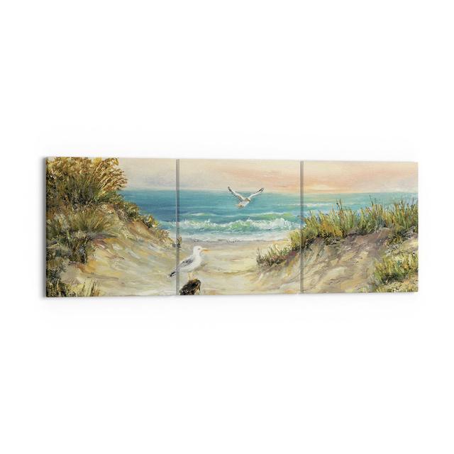 Impressionism Gulls Coast - 3 Piece Wrapped Canvas Panoramic Painting Highland Dunes Size: 50cm H x 150cm W x 1.8cm D on Productcaster.