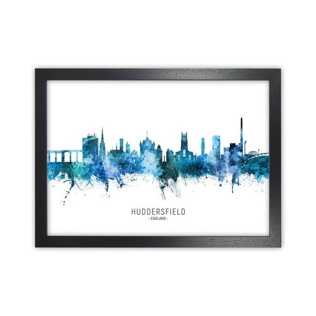 Huddersfield England Skyline Blue City Name by Michael Tompsett - Graphic Art Ebern Designs Format: Black Framed, Size: 34cm H x 46cm W x 3cm D on Productcaster.