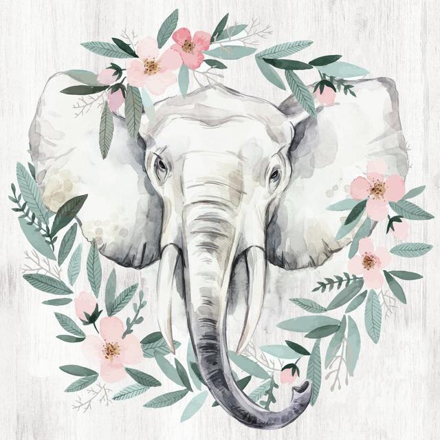 Floral Wreath Elephant - Wrapped Canvas Painting Isabelle & Max Size: 51cm H x 51cm W x 3.8cm D on Productcaster.