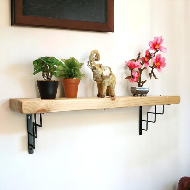 Solid Wood Handmade Rustical Shelf Primed with Black Metal Bracket SQUARE Borough Wharf Size: 19" H x 210" W x 17.5" D on Productcaster.