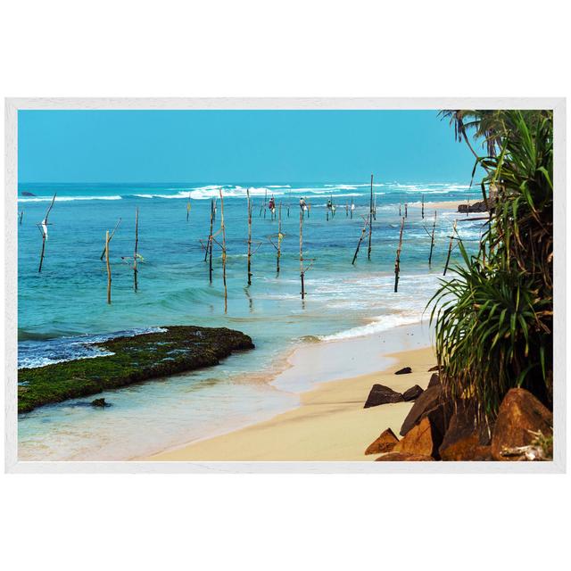 Demaio Fishermen on the Ocean Coast of Sri Lanka - Single Picture Frame Art Prints House of Hampton Size: 25cm H x 31cm W x 4cm D, Frame Option: White on Productcaster.