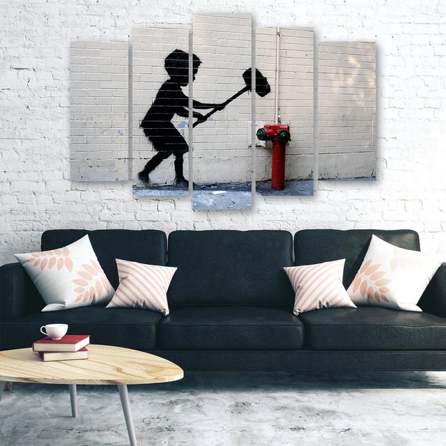 Leinwandbild Banksy Hammer Boy Street Ebern Designs Größe: 100 cm H x 200 cm B on Productcaster.