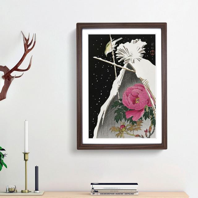 Siberian Bluechat Bird and Pink Peony by Ohara Koson - Picture Frame Painting Print East Urban Home Frame Option: Walnut Framed, Size: 65cm H x 48cm W on Productcaster.