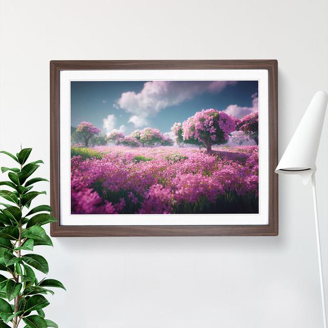 Cherry Blossom Flower Field - Picture Frame Graphic Art Rosalind Wheeler Size: 25cm H x 34cm W x 2cm D, Frame Colour: Walnut on Productcaster.