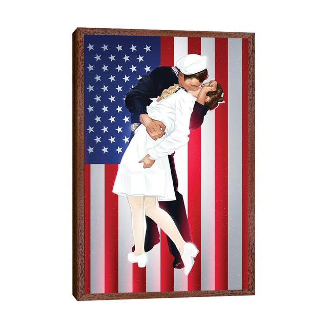 VJ Day Kiss by Nikita Abakumov - Graphic Art on Canvas Corrigan Studio Size: 66.04cm H x 45.72cm W x 3.81cm D, Format: Brown Floater Frame on Productcaster.