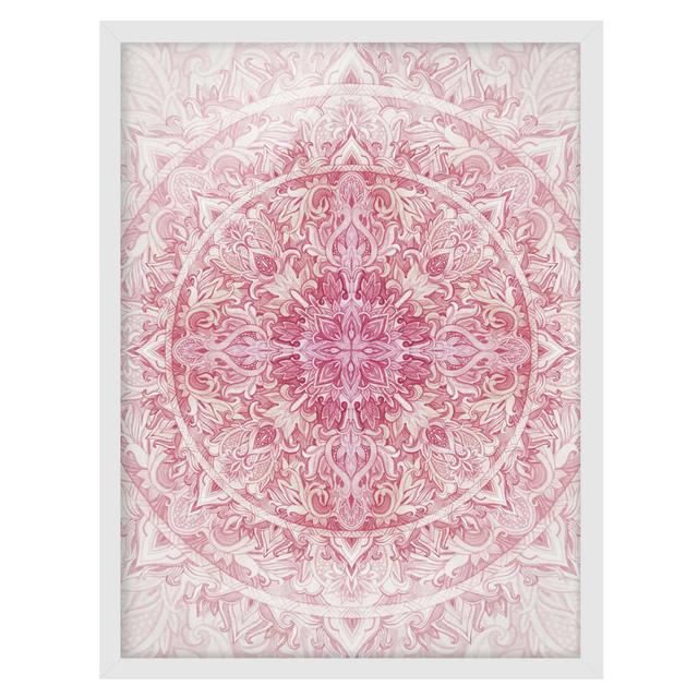 Mandala Watercolour Sun Ornament Pink - Picture Frame Graphic Art Rosalind Wheeler Size: 55cm H x 40cm W x 2cm D, Frame Option: White on Productcaster.