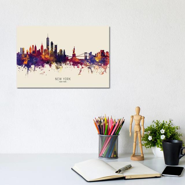 New York Skyline Red Beige by Michael Tompsett - Wrapped Canvas Gallery-Wrapped Canvas Giclée Latitude Run Size: 20.32cm H x 30.48cm W x 1.9cm D on Productcaster.