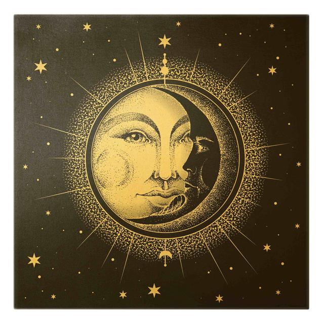 Vintage Sun and Moon Illustration - Wrapped Canvas Graphic Art Latitude Vive Size: 40cm H x 40cm W on Productcaster.