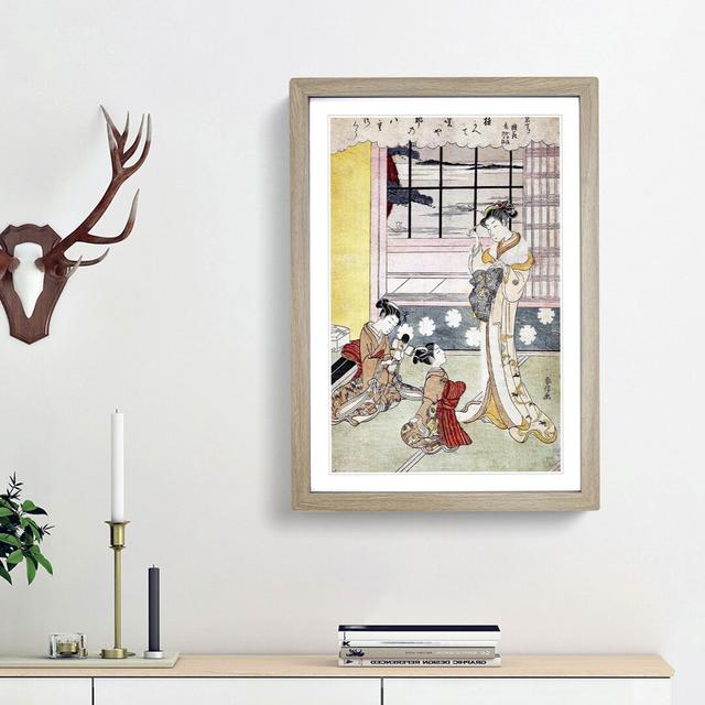 Window Opening Toward the Sea by Harunobu Suzuki - Picture Frame Painting Print East Urban Home Size: 36cm H x 27cm W x 2cm D, Frame Option: Oak Frame on Productcaster.