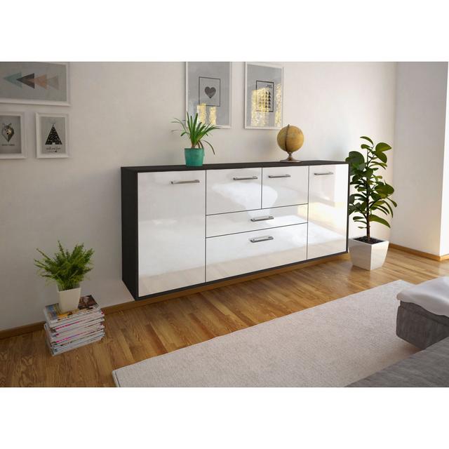 Sideboard orange, flying/metal handles, size: 180x79x35cm Brayden Studio Colour: White/Anthracite on Productcaster.