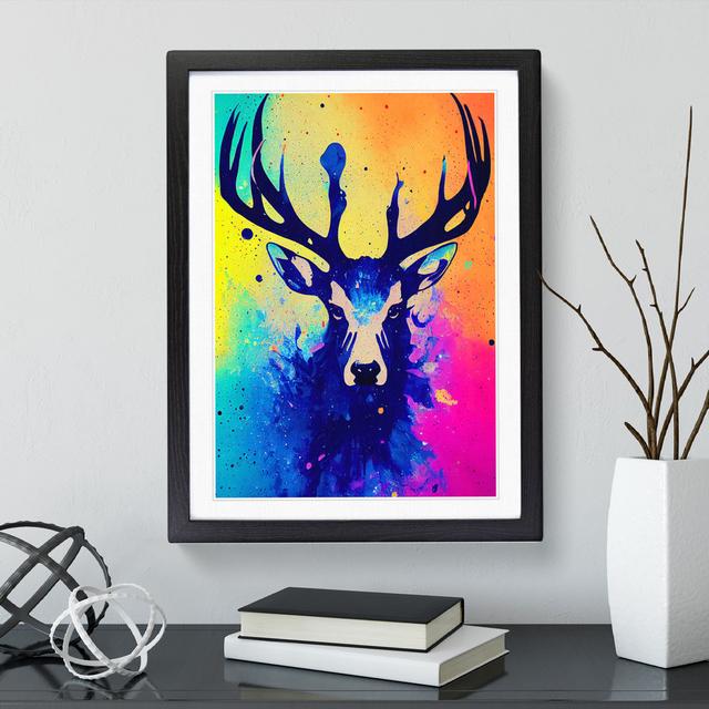 Colourful Stag No.1 - Picture Frame Graphic Art Latitude Run Size: 64cm H x 46cm W x 2cm D, Frame Colour: Black on Productcaster.